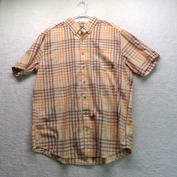 Eddie Bauer Shirt  Mens Size Tall Extra Large Plaid Orange Brown Short Sleeve - Picture 1 of 10